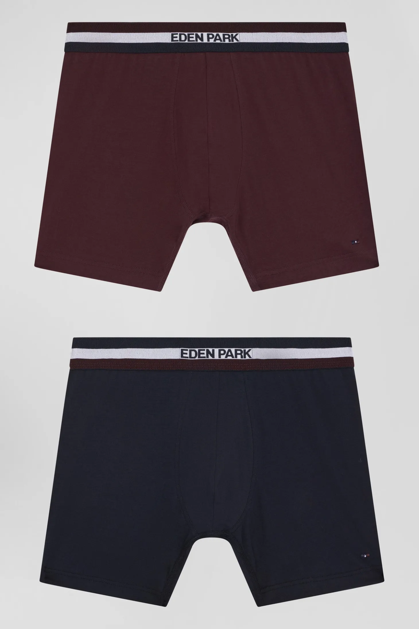 Set of 2 burgundy stretch cotton boxers with tricolor waistband