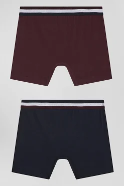 Set of 2 burgundy stretch cotton boxers with tricolor waistband
