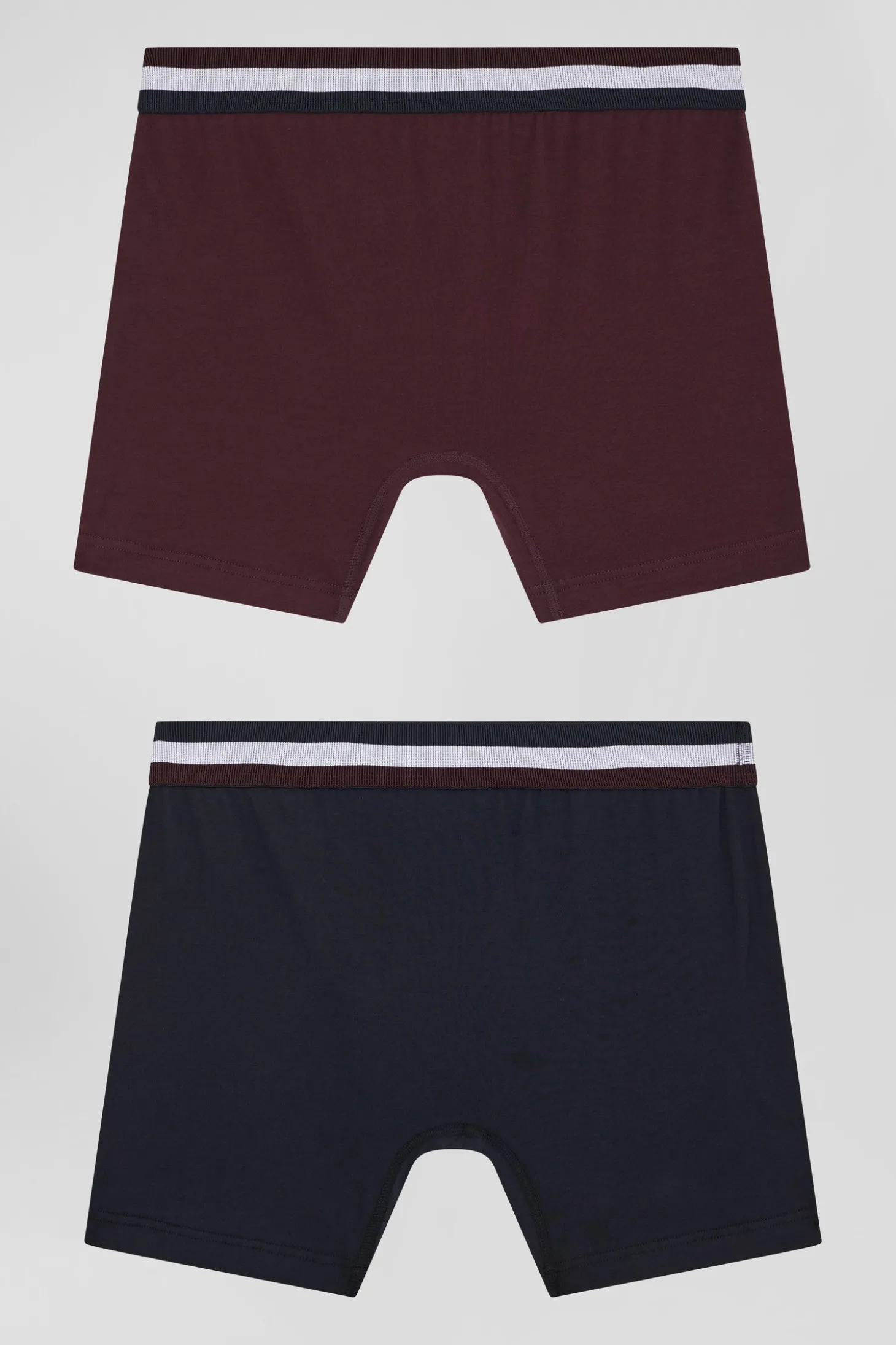 Set of 2 burgundy stretch cotton boxers with tricolor waistband