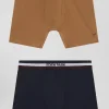 Set of 2 camel stretch cotton boxers with tricolor waistband