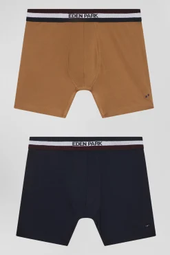 Set of 2 camel stretch cotton boxers with tricolor waistband