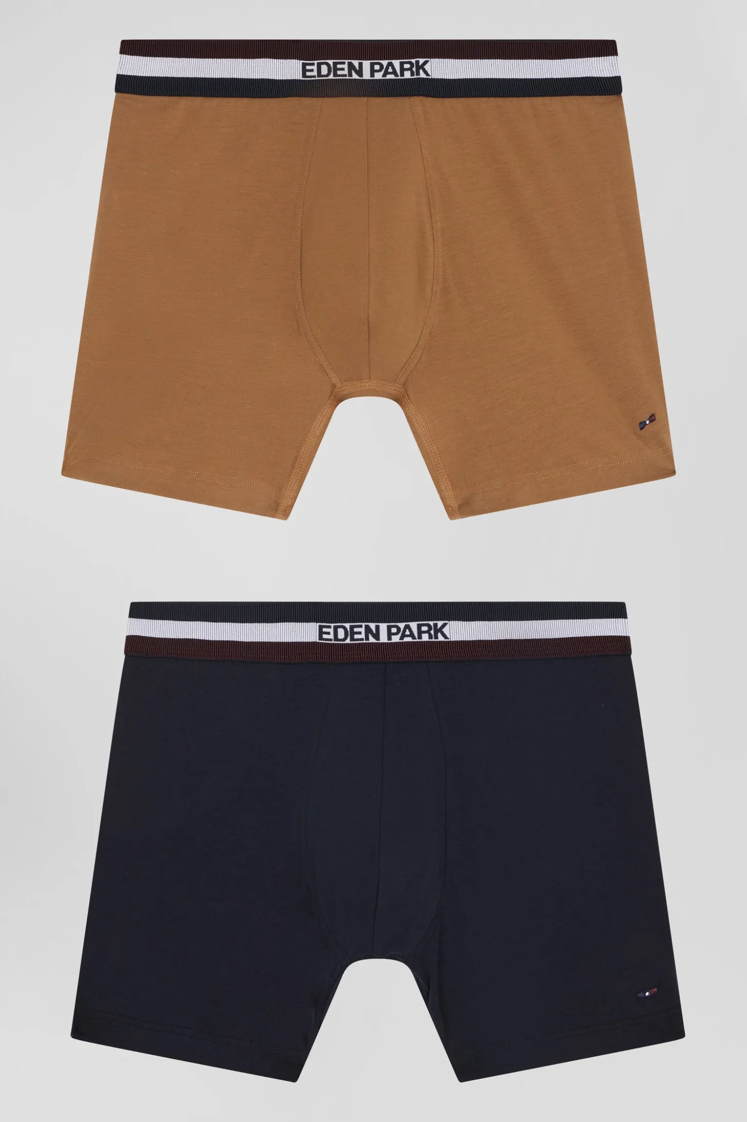 Set of 2 camel stretch cotton boxers with tricolor waistband