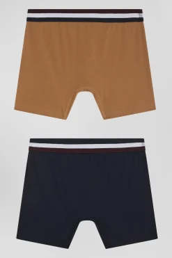 Set of 2 camel stretch cotton boxers with tricolor waistband