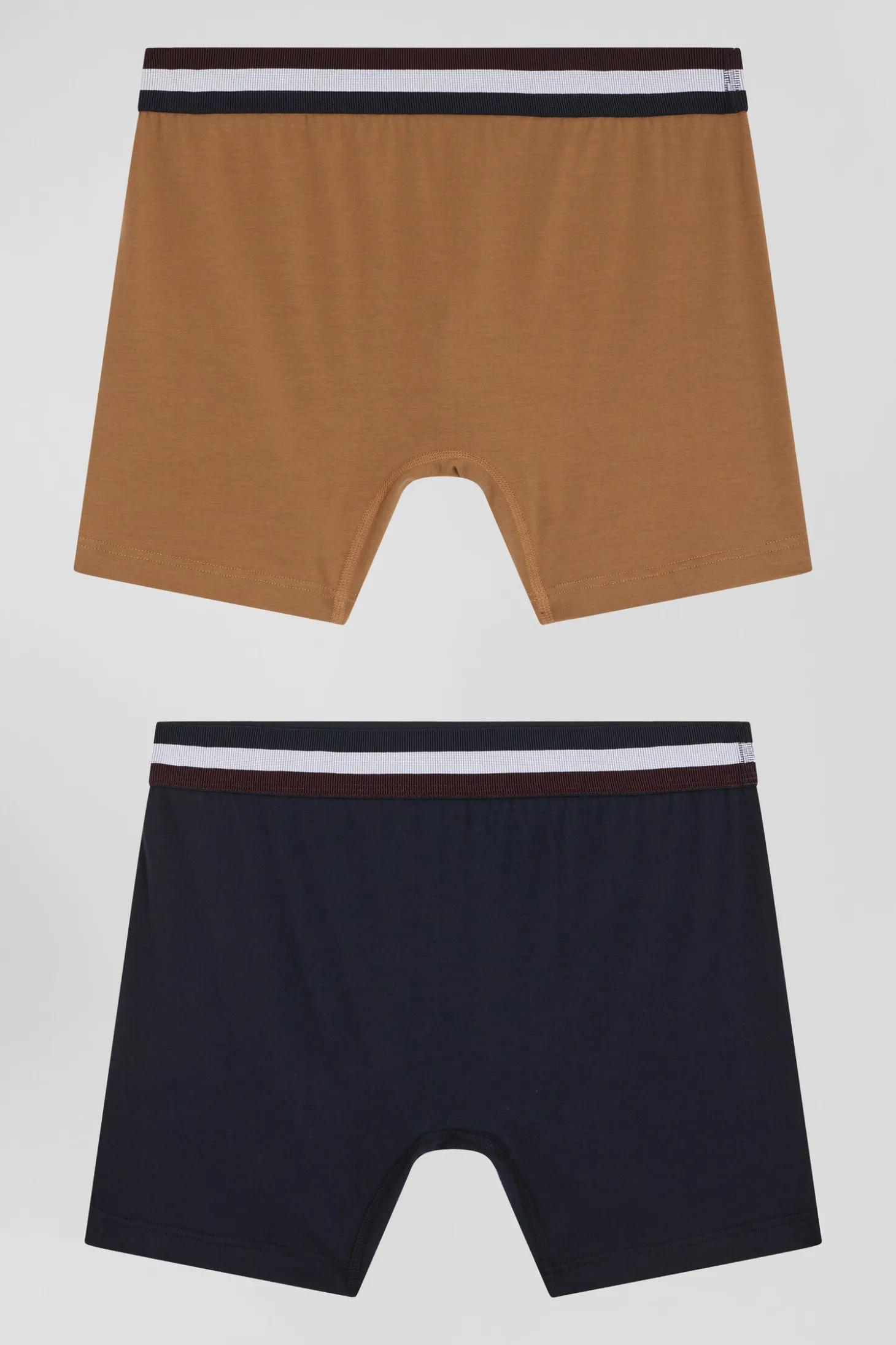 Set of 2 camel stretch cotton boxers with tricolor waistband