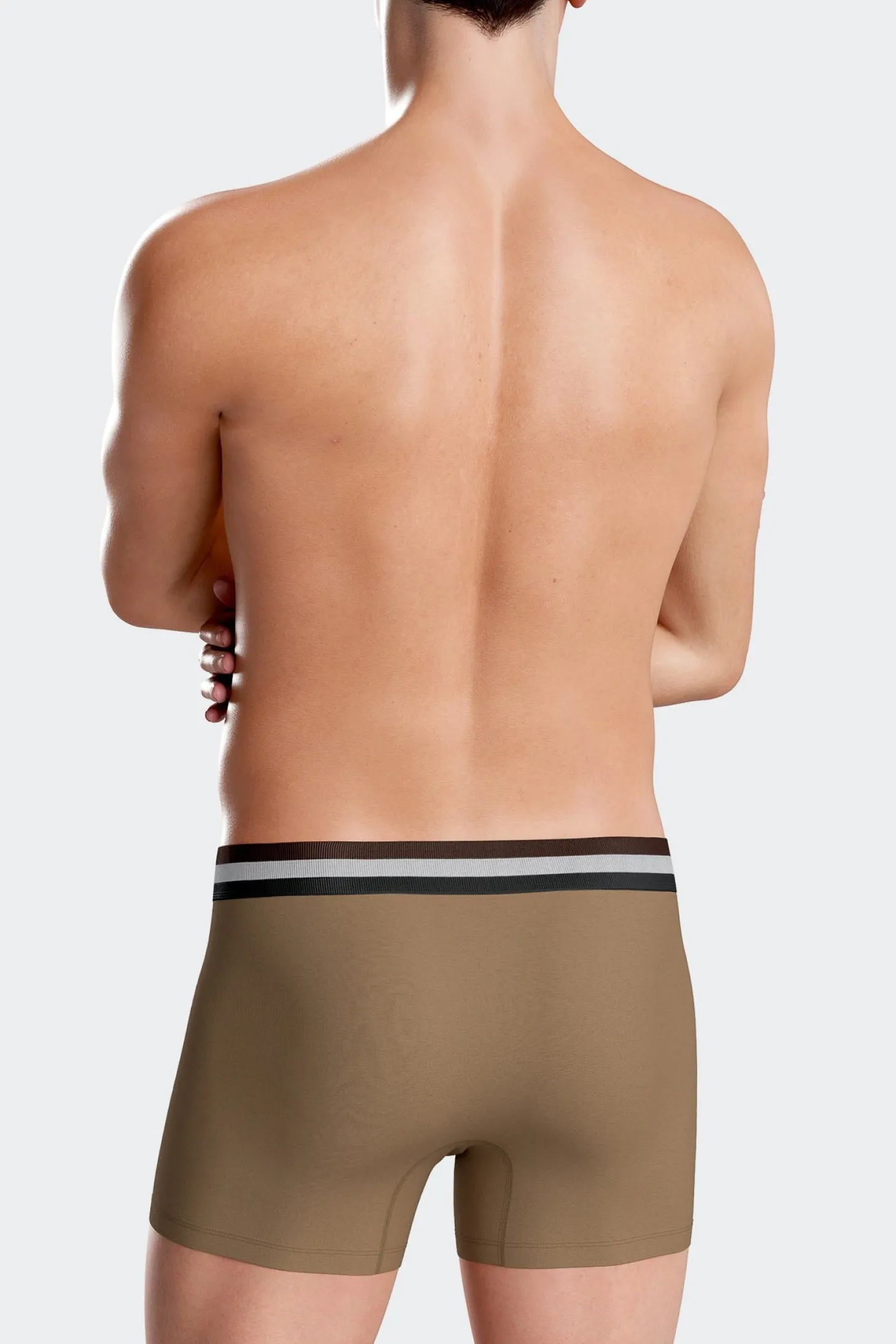 Set of 2 camel stretch cotton boxers with tricolor waistband