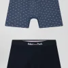 Set of 2 dark blue solid and micro pattern stretch cotton boxers