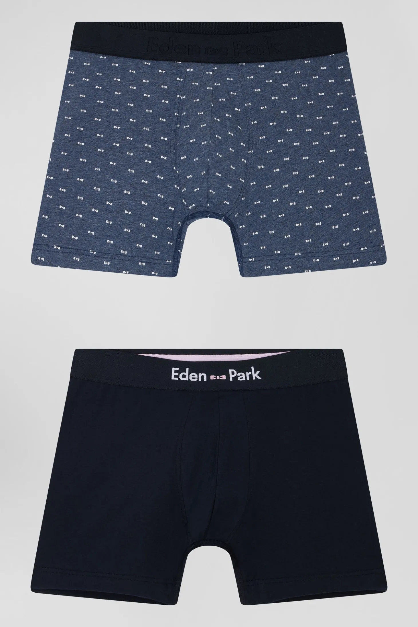 Set of 2 dark blue solid and micro pattern stretch cotton boxers