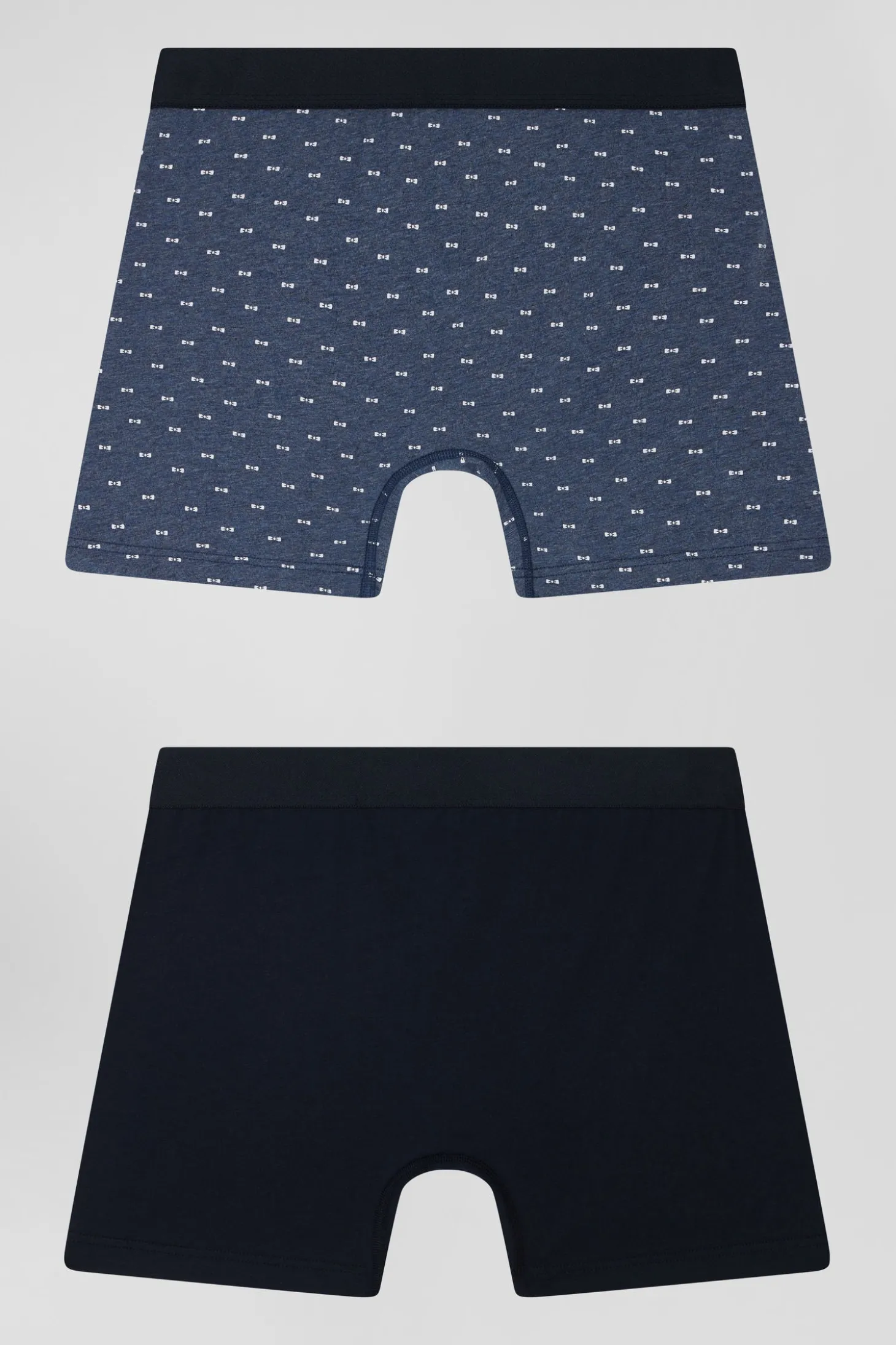 Set of 2 dark blue solid and micro pattern stretch cotton boxers