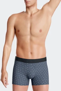 Set of 2 dark blue solid and micro pattern stretch cotton boxers