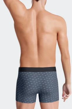 Set of 2 dark blue solid and micro pattern stretch cotton boxers