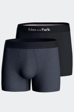 Set of 2 dark blue stretch cotton boxers with graphic micro patterns