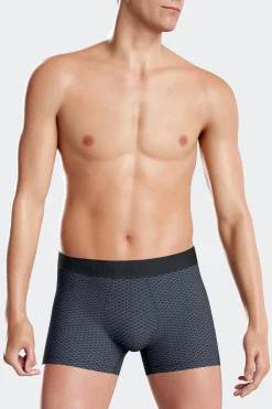 Set of 2 dark blue stretch cotton boxers with graphic micro patterns