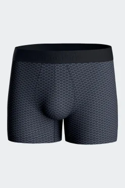 Set of 2 dark blue stretch cotton boxers with graphic micro patterns