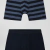Set of 2 dark blue striped and solid stretch cotton boxers