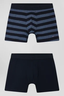 Set of 2 dark blue striped and solid stretch cotton boxers
