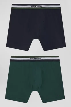 Set of 2 green stretch cotton boxers with tricolor waistband