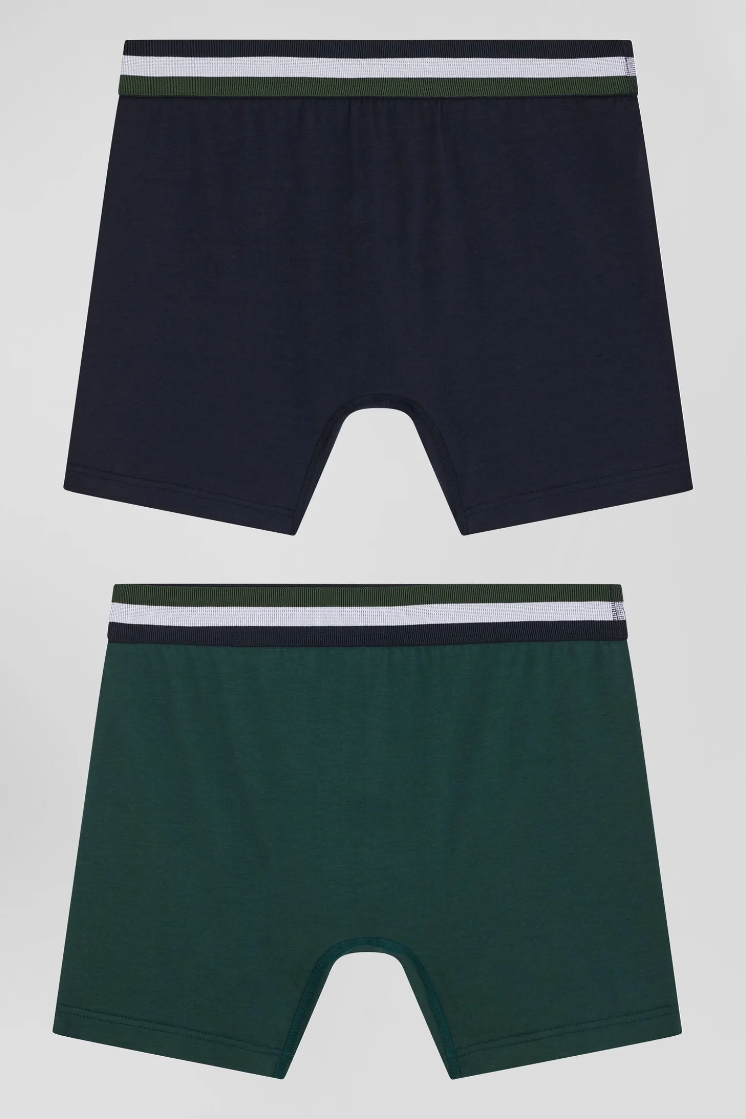 Set of 2 green stretch cotton boxers with tricolor waistband