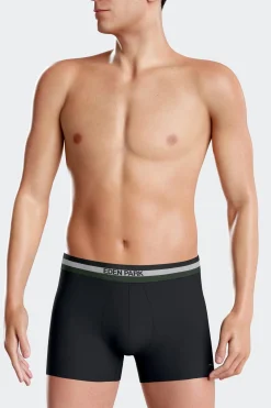 Set of 2 green stretch cotton boxers with tricolor waistband