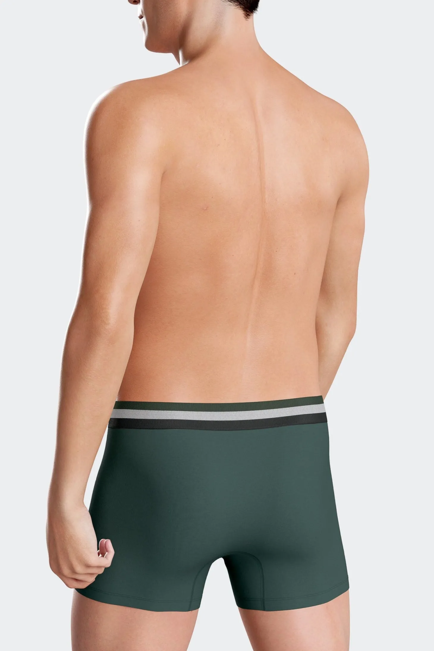 Set of 2 green stretch cotton boxers with tricolor waistband