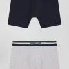 Set of 2 grey stretch cotton boxers with tricolor waistband