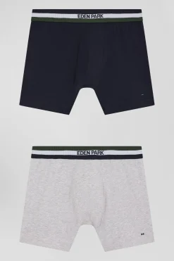 Set of 2 grey stretch cotton boxers with tricolor waistband