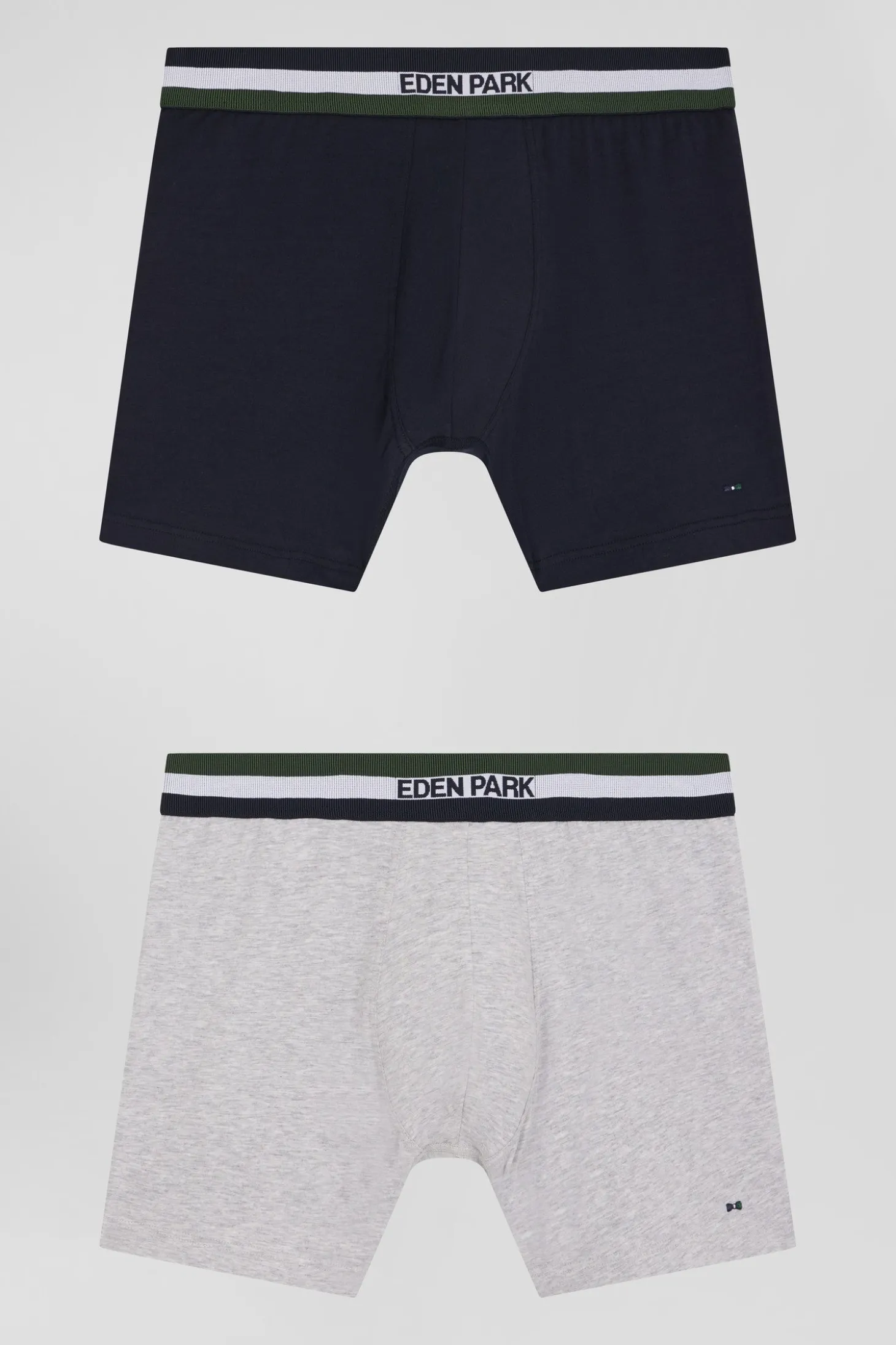Set of 2 grey stretch cotton boxers with tricolor waistband