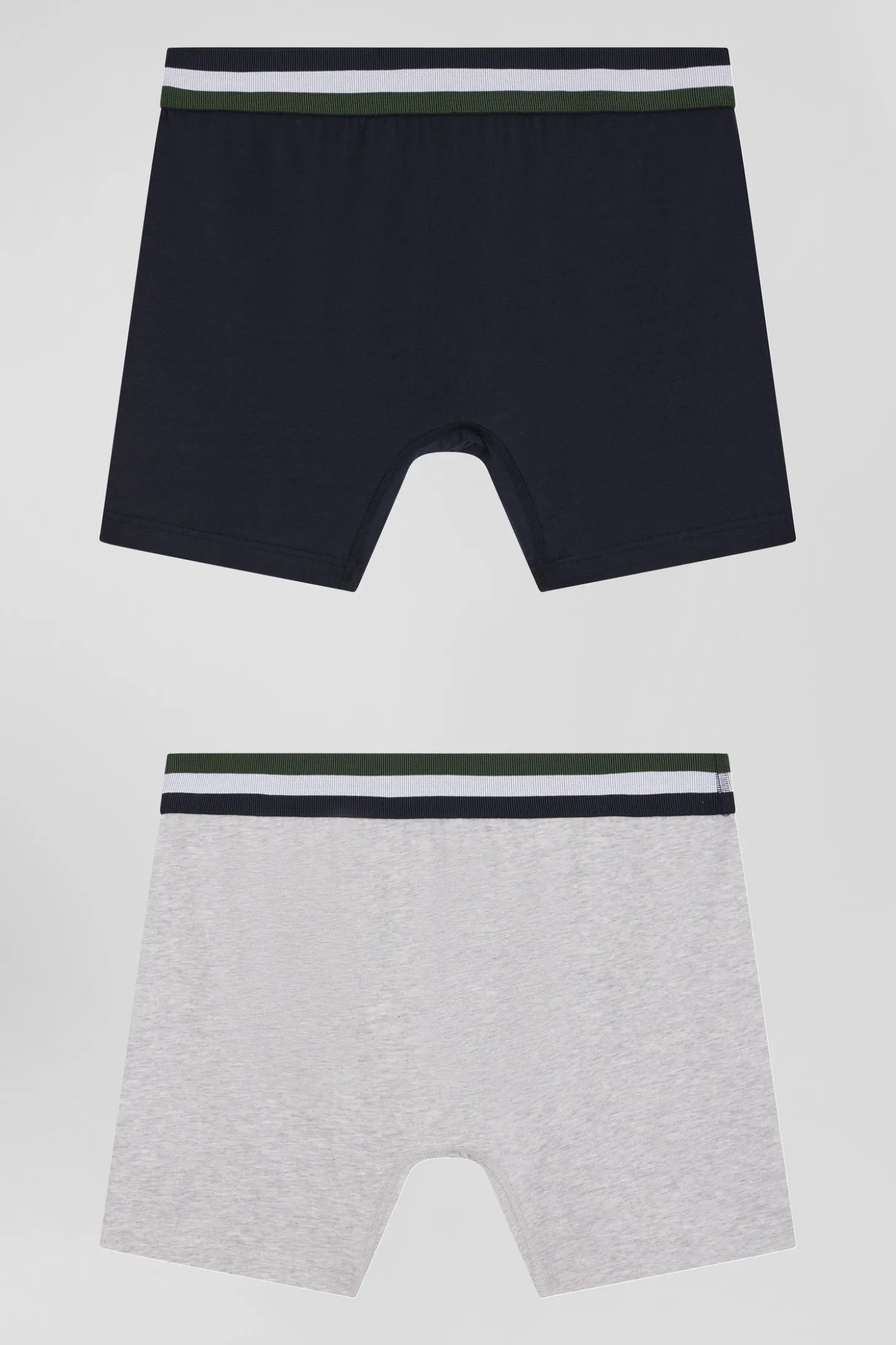 Set of 2 grey stretch cotton boxers with tricolor waistband