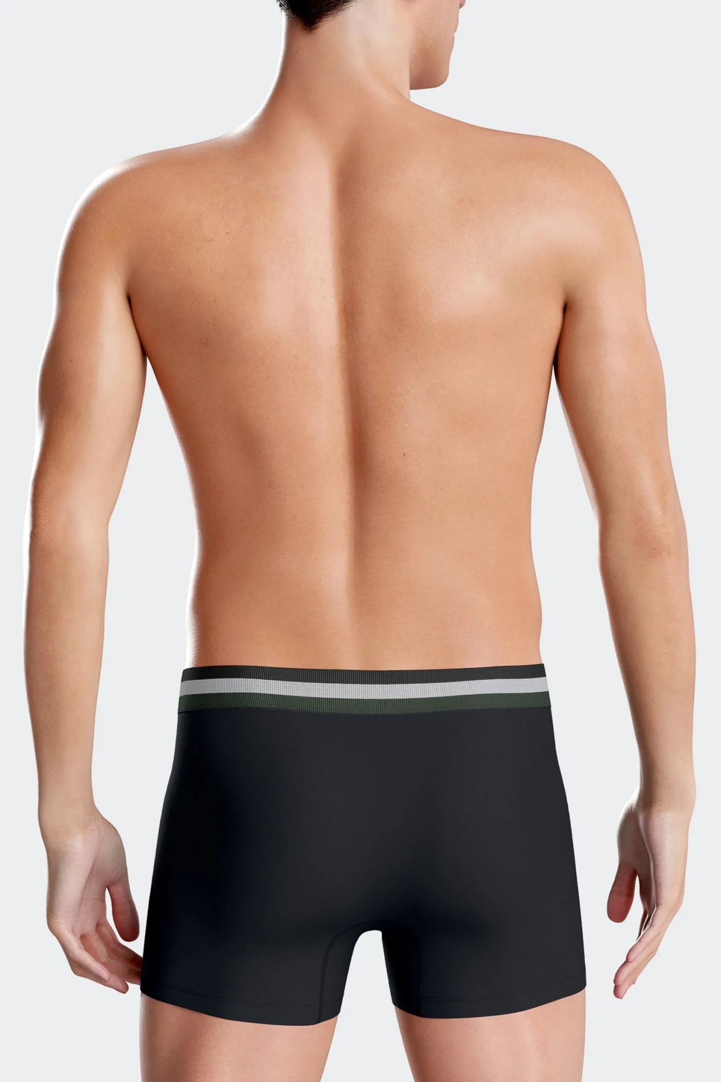 Set of 2 grey stretch cotton boxers with tricolor waistband