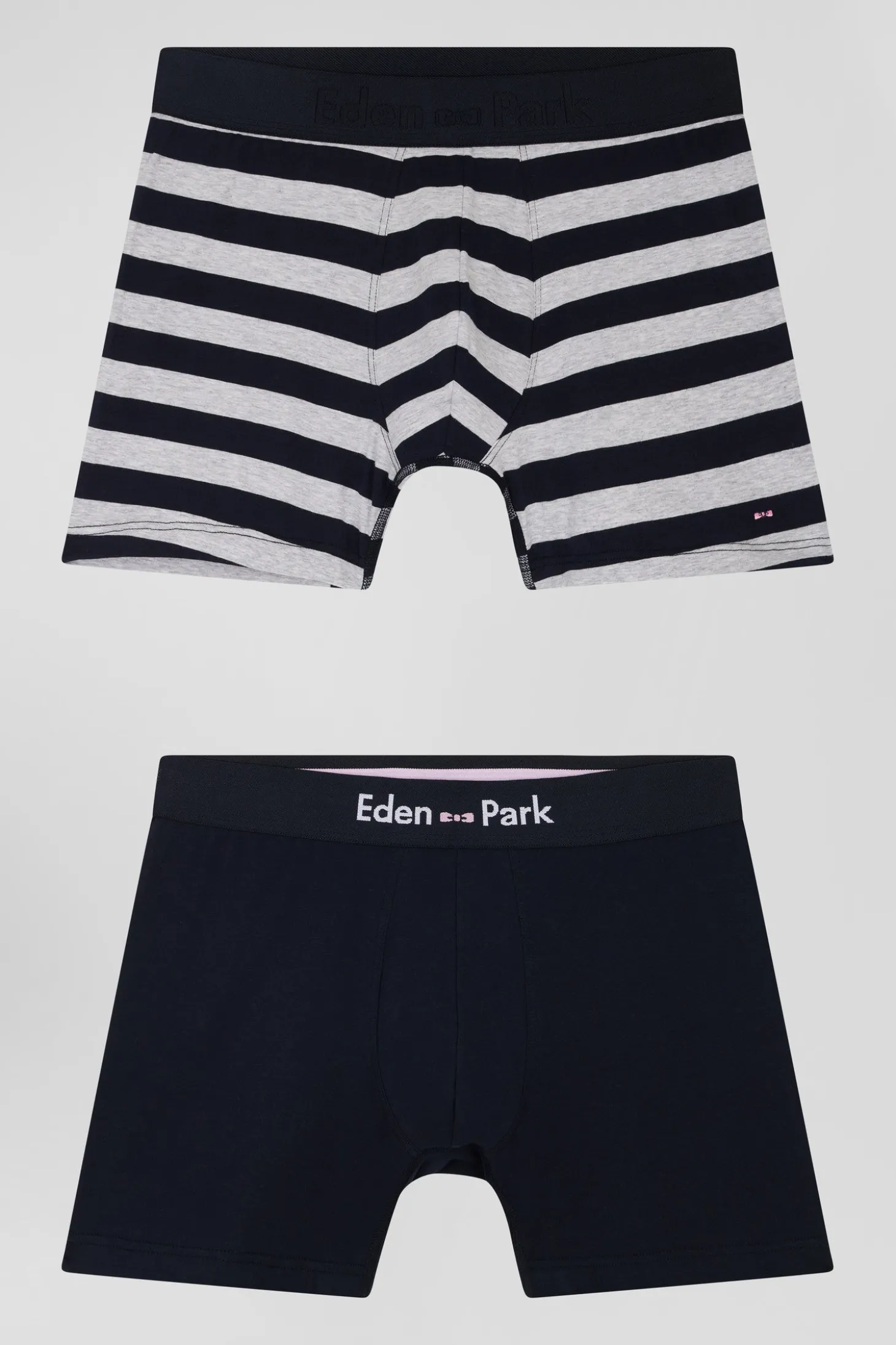 Set of 2 grey striped and solid stretch cotton boxers