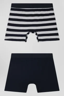 Set of 2 grey striped and solid stretch cotton boxers