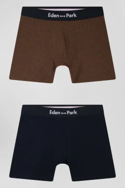 Set of 2 navy blue and brown stretch cotton boxers