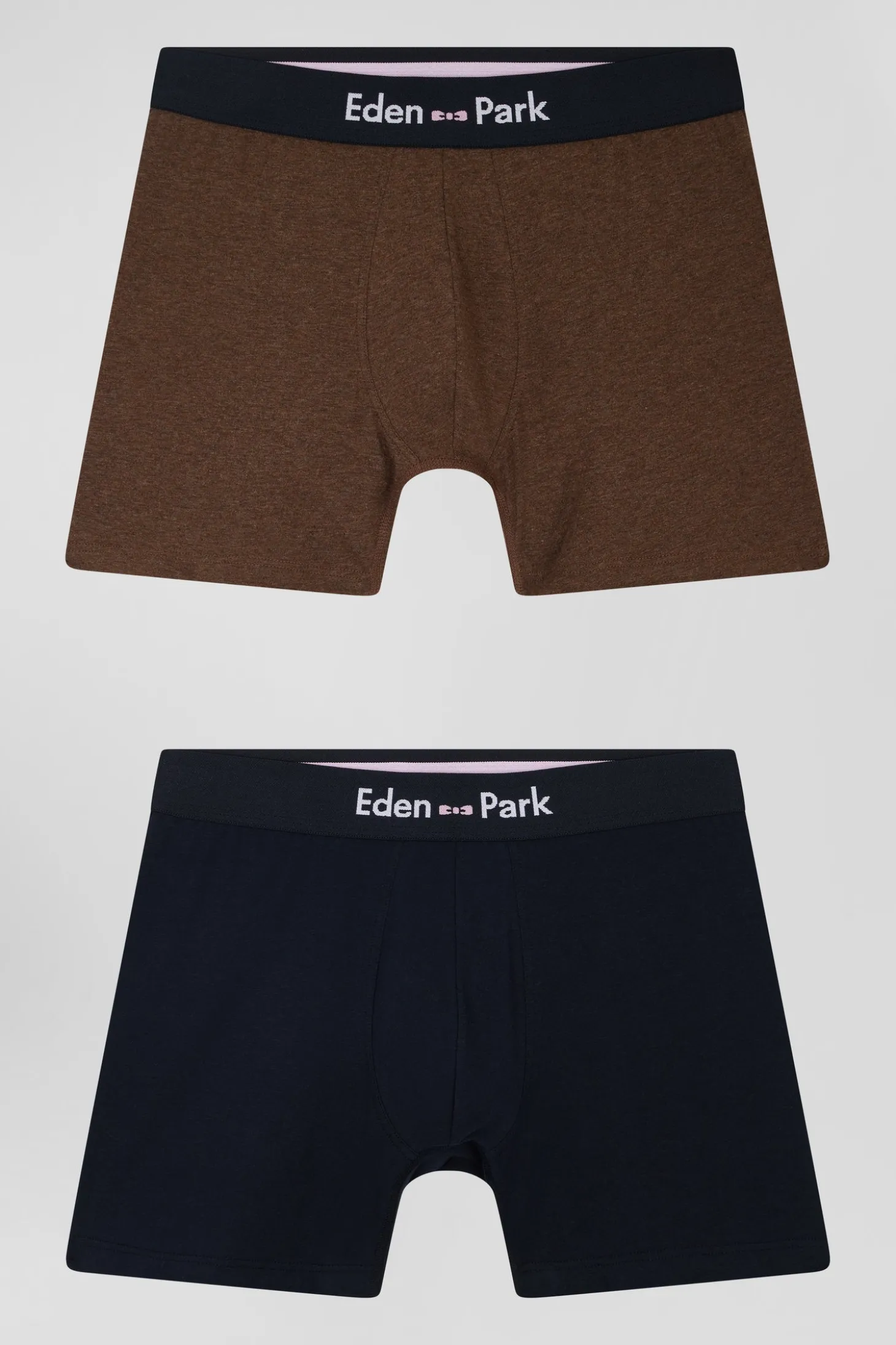 Set of 2 navy blue and brown stretch cotton boxers