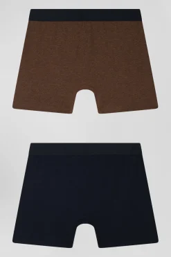 Set of 2 navy blue and brown stretch cotton boxers