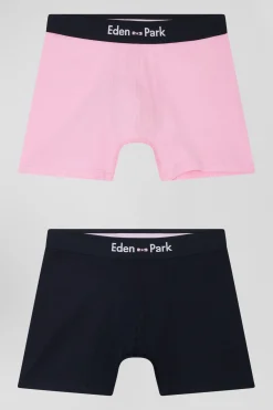 Set of 2 navy blue and pink stretch cotton boxers
