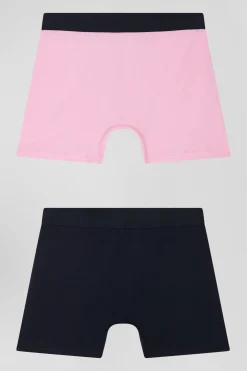 Set of 2 navy blue and pink stretch cotton boxers