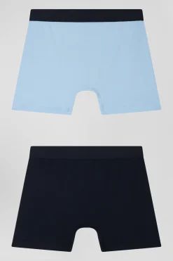 Set of 2 navy blue and sky blue stretch cotton boxers