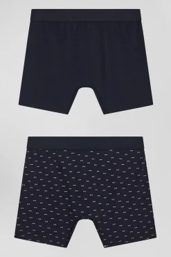 Set of 2 navy blue solid and micro pattern stretch cotton boxers