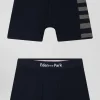 Set of 2 navy blue stretch cotton boxers with grey stripes