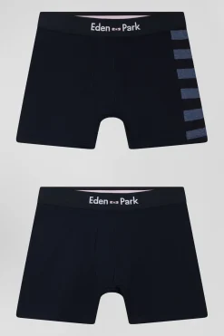 Set of 2 navy blue stretch cotton boxers with blue stripes
