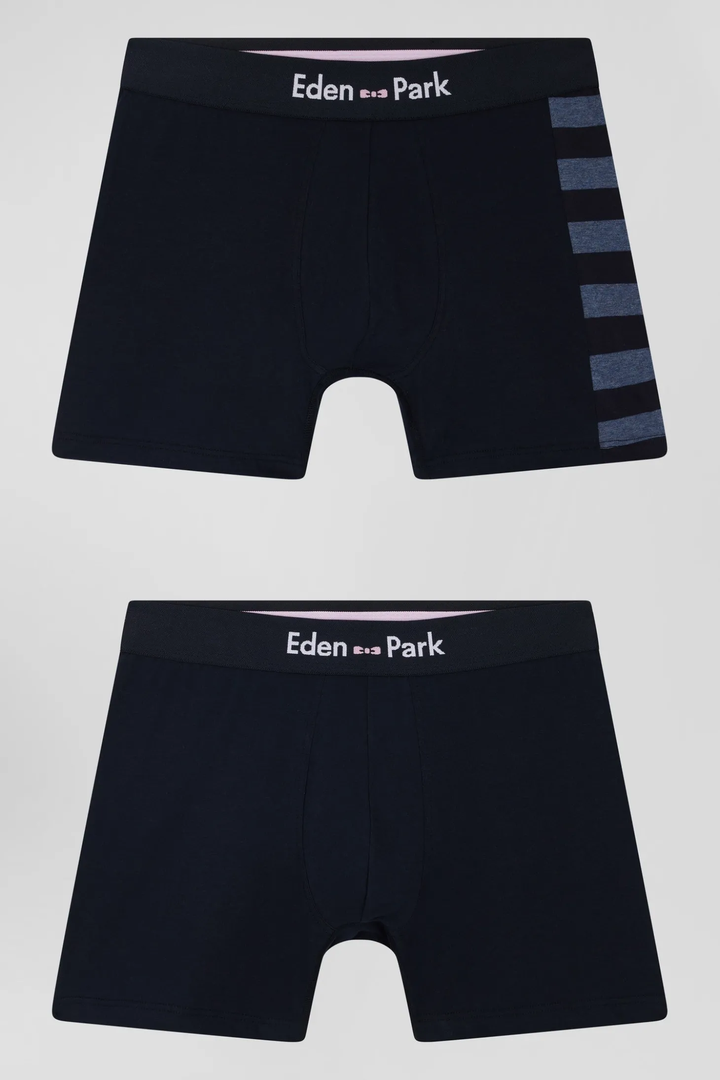 Set of 2 navy blue stretch cotton boxers with blue stripes