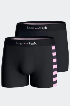 Set of 2 navy blue stretch cotton boxers with pink stripes