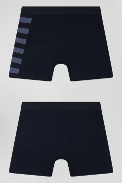 Set of 2 navy blue stretch cotton boxers with blue stripes
