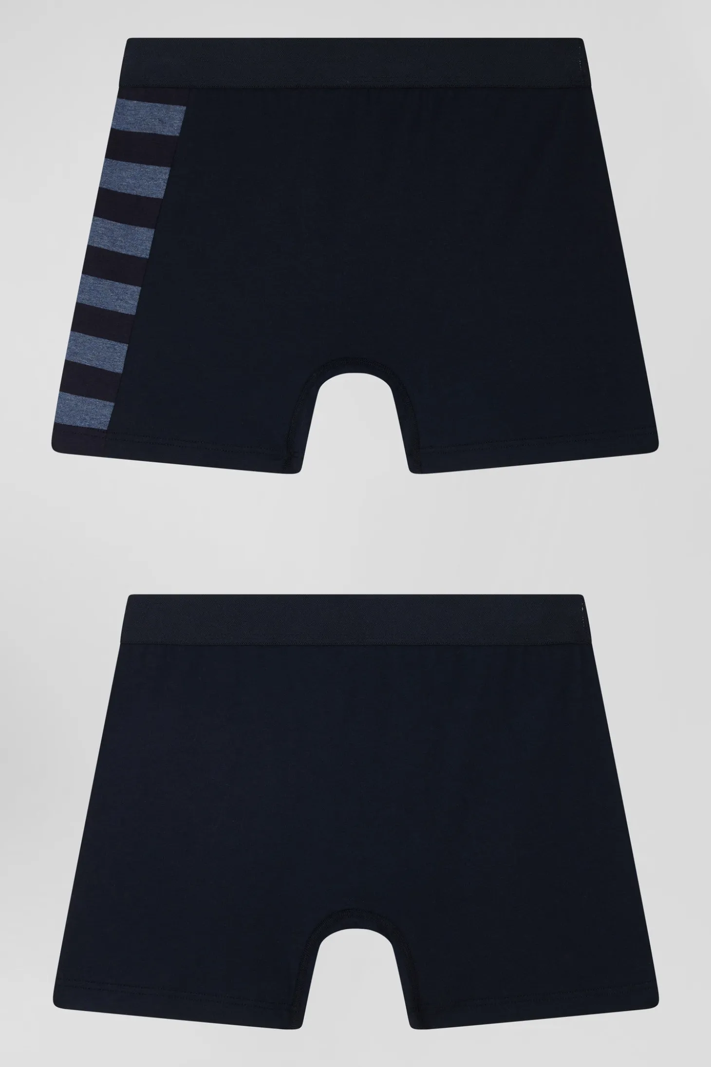 Set of 2 navy blue stretch cotton boxers with blue stripes
