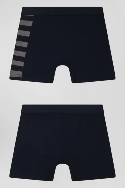 Set of 2 navy blue stretch cotton boxers with grey stripes