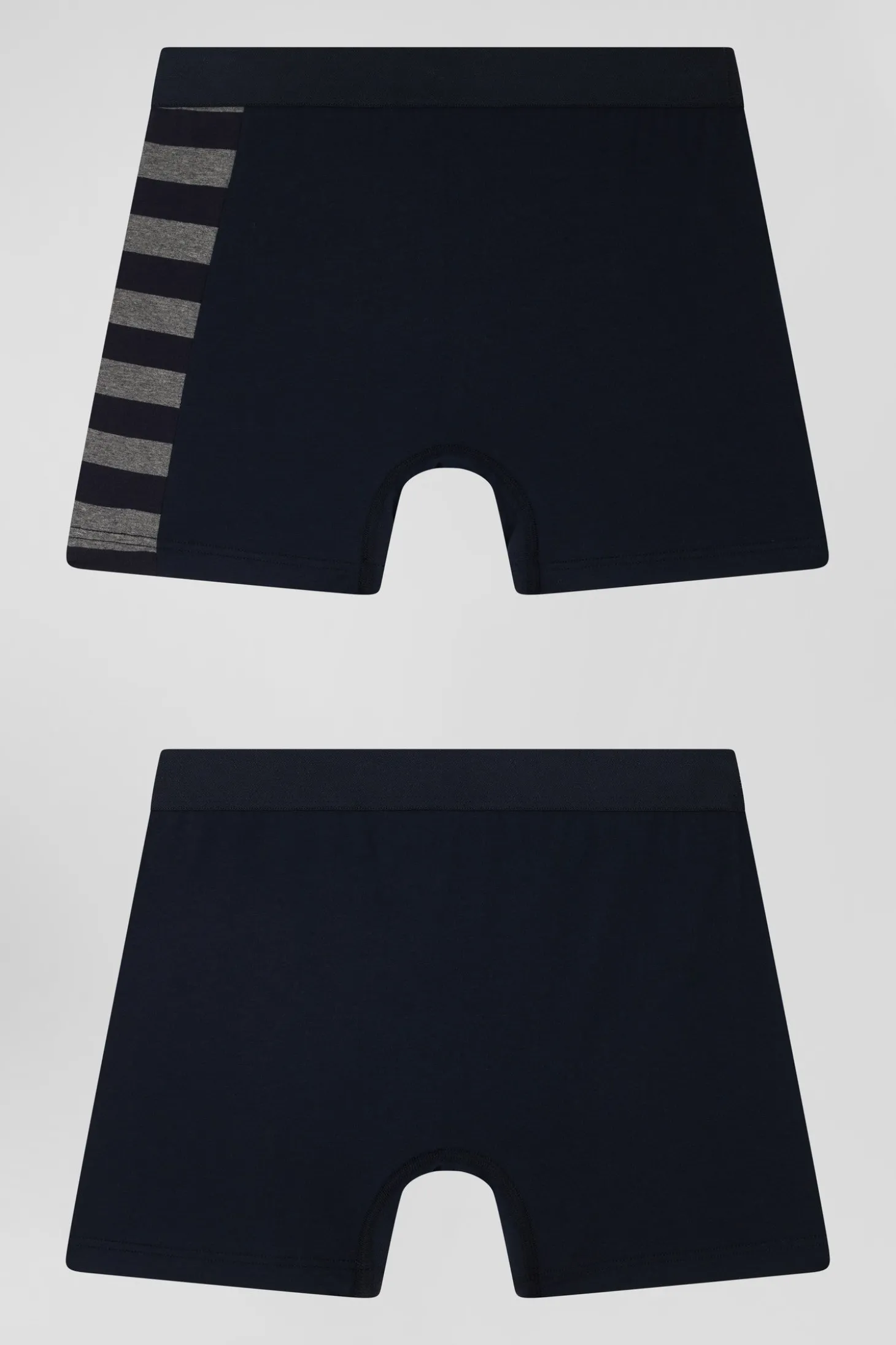 Set of 2 navy blue stretch cotton boxers with grey stripes