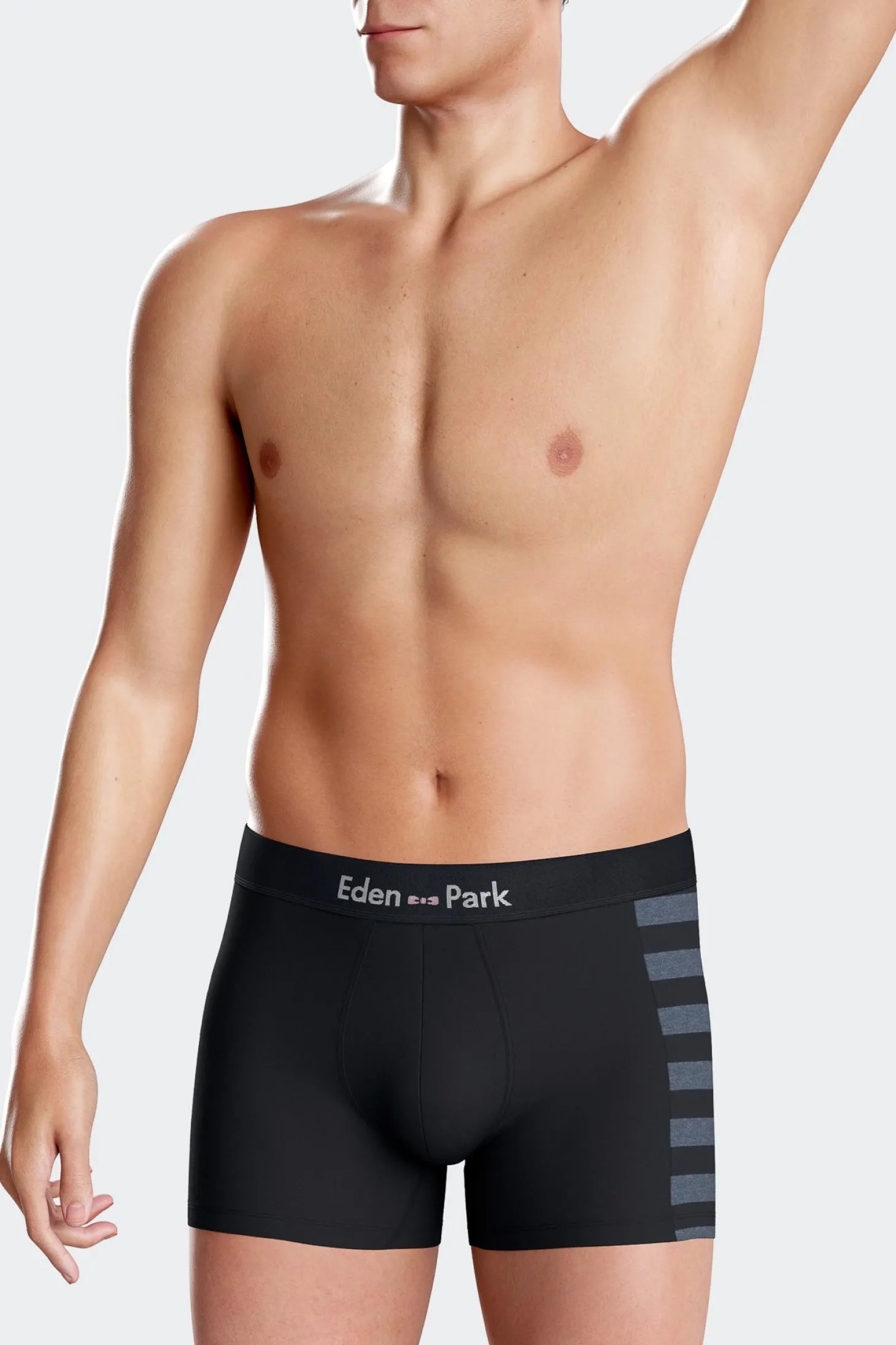 Set of 2 navy blue stretch cotton boxers with blue stripes