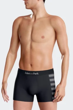 Set of 2 navy blue stretch cotton boxers with grey stripes
