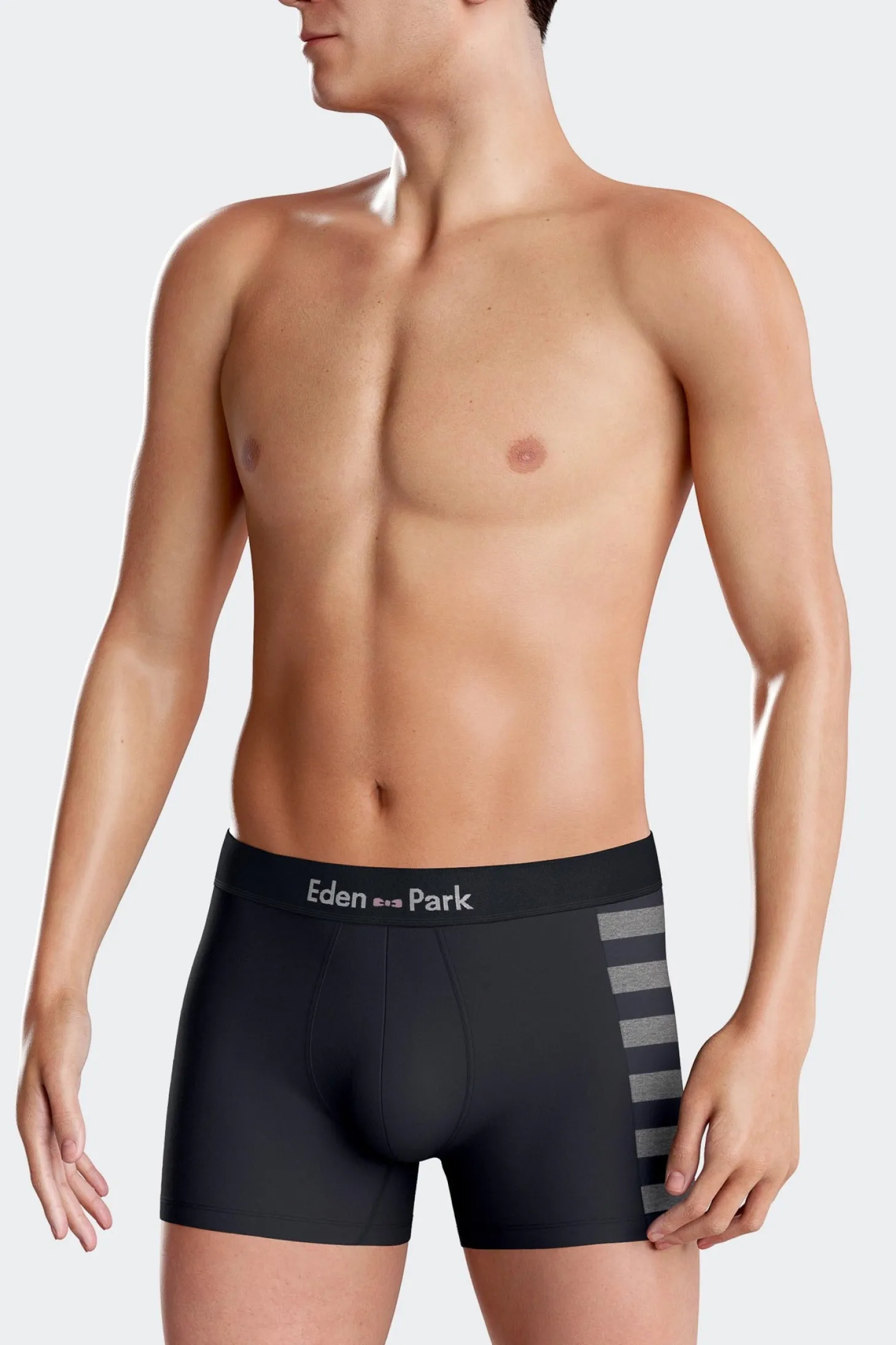 Set of 2 navy blue stretch cotton boxers with grey stripes