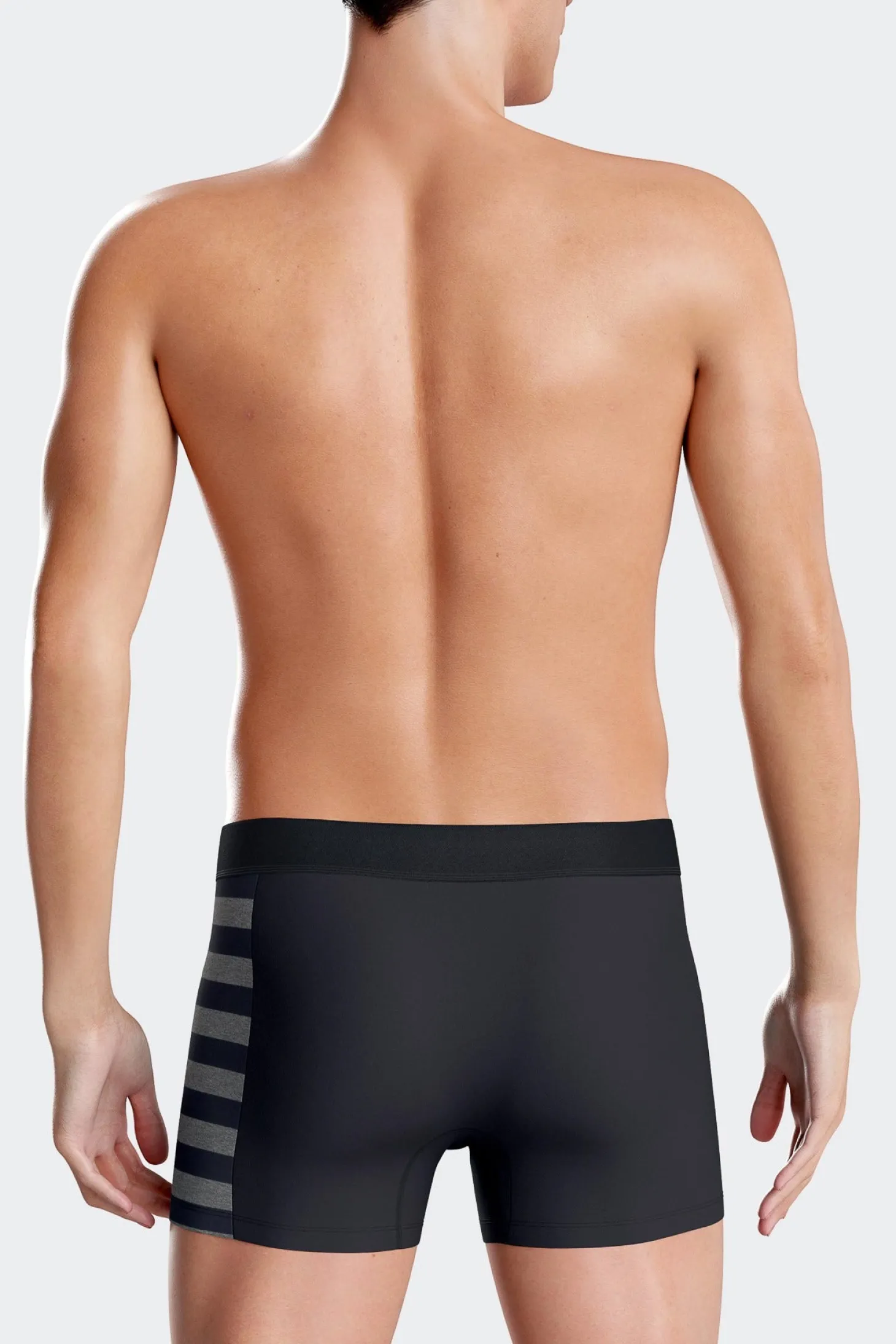 Set of 2 navy blue stretch cotton boxers with grey stripes