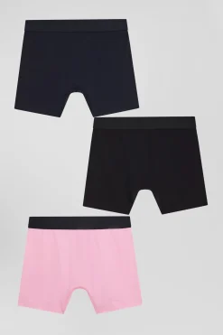 Set of 3 pink solid stretch cotton boxers